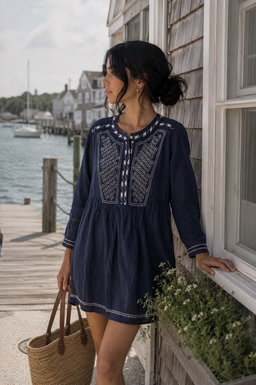 Roberta Roller Rabbit 100% Navy Blue Embroidered Tunic Blouse Mini Dress Size XS